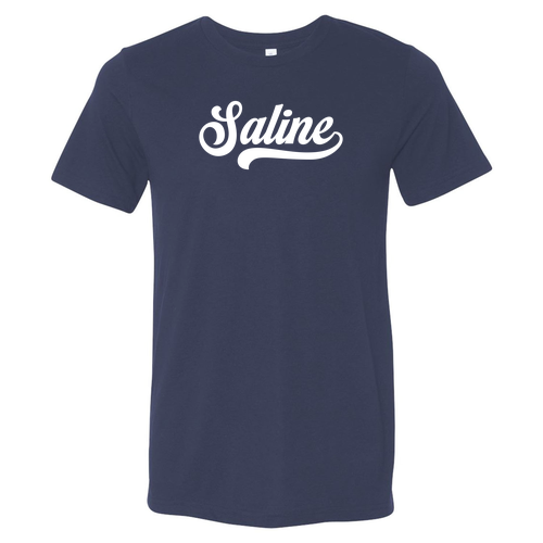 Mens/Unisex Saline Script Bella Canvas Short Sleeve Fitted T-Shirt -- Navy Triblend
