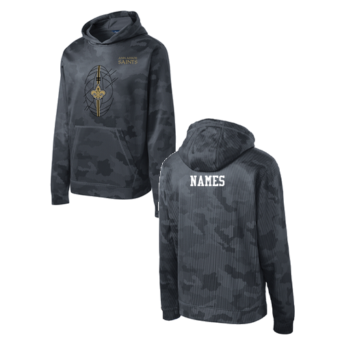 Youth Sport-Tek Sport-Wick Camohex Fleece Hooded Pullover -- Dark Smoke Grey
