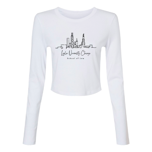 Chicago Skyline Long Sleeve Baby Tee -- Solid White Blend