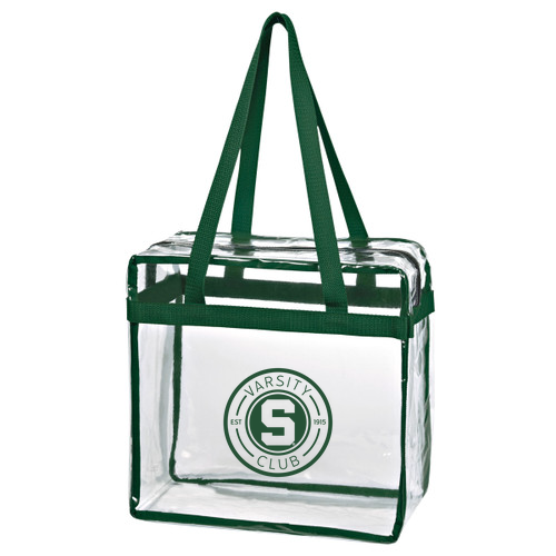 Hit Promo Clear Tote Bag with Zipper -- Clear With Forest Green