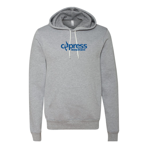 Cypress Mountain Logo 1 Blue Ink -- Pullover Hooded Sweatshirt Athletic Heather
