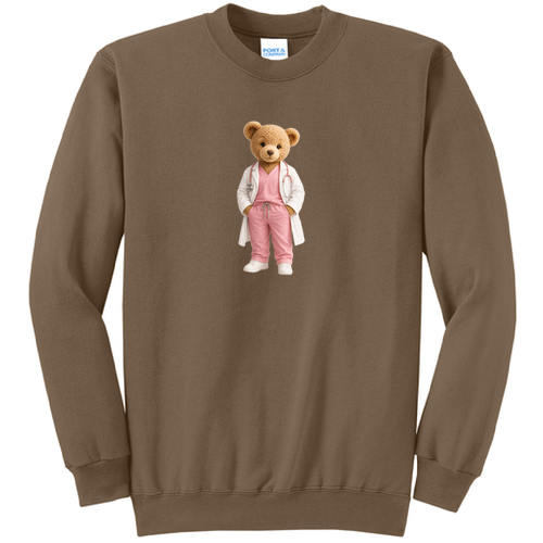 Printed Dr Bear Port and Company Classic Crewneck Sweatshirt -- Woodland Brown