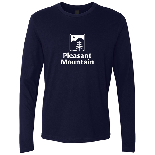 Pleasant Mountain Logo 1 White Ink -- Long Sleeve Midnight Navy