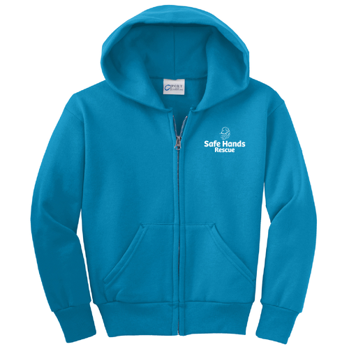 Port and Company Youth Full-Zip Hooded Sweatshirt -- Neon Blue