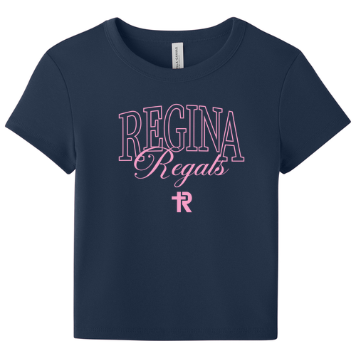 Regina Pink Outline BELLA+CANVAS Women’s Micro Rib Baby Tee -- Solid Navy Blend