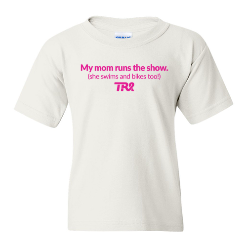 My Mom Runs... Youth T-Shirt -- White