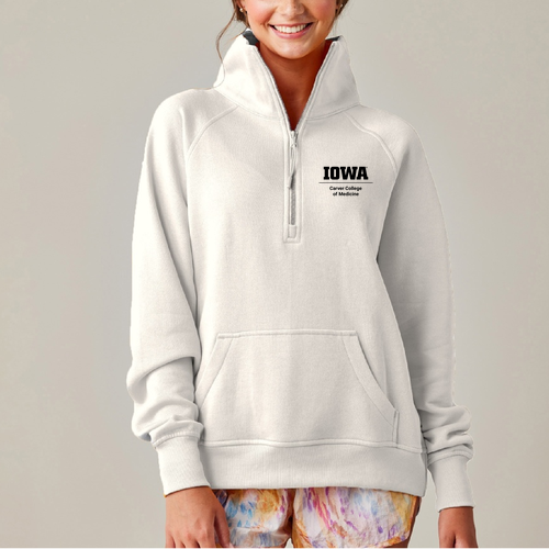 Embroidered Enza Ladies Boxy Half Zip Fleece -- Bleached Linen