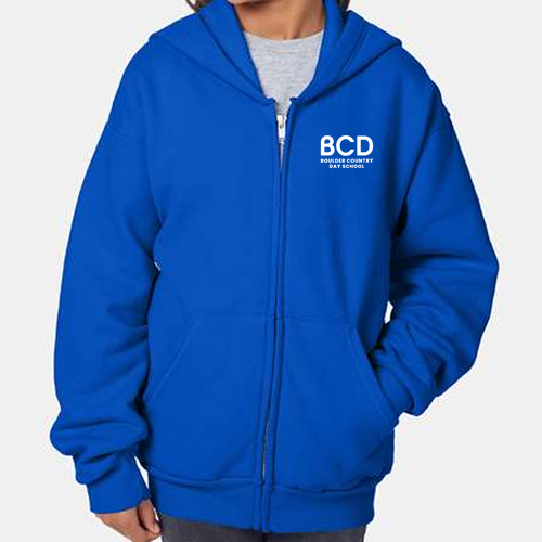 Hanes Youth EcoSmart Full-Zip Hooded Sweatshirt -- Deep Royal
