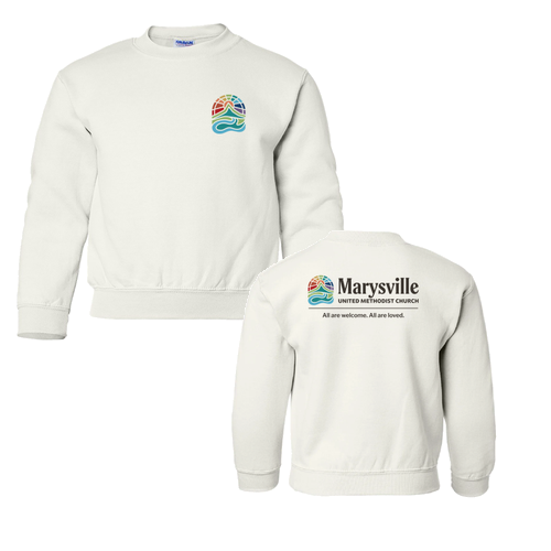 Gildan Heavy Blend Youth Crew Neck Sweatshirt Front & Back -- White