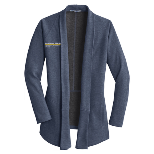 Port Authority Ladies Interlock Cardigan -- Estate Blue Heather / Charcoal Heather