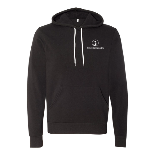 The Highlands Logo 2 White Ink -- Pullover Hooded Sweatshirt Black