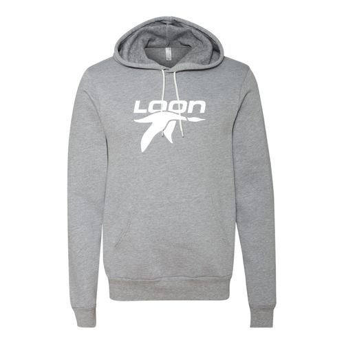 Loon Logo 1 White Ink -- Pullover Hooded Sweatshirt Athletic Heather
