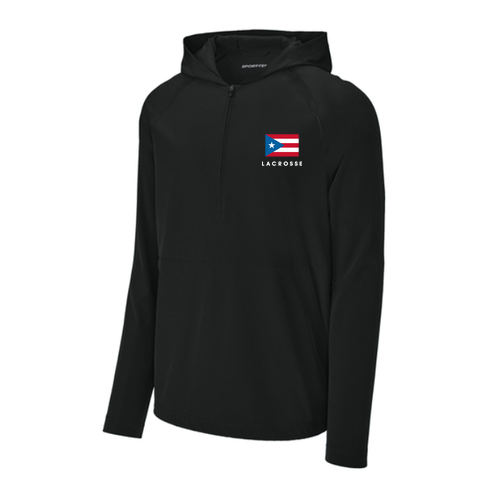 PR Flag Embroidered Logo 1/2-Zip Long Sleeve Hooded Jacket  -- Black