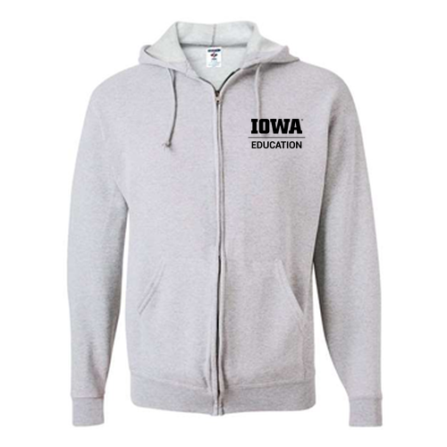 Hawkeye Teacher Jerzees Full Zip Hooded Sweatshirt -- Ash