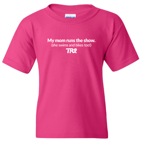 My Mom Runs... Youth T-Shirt -- Pink
