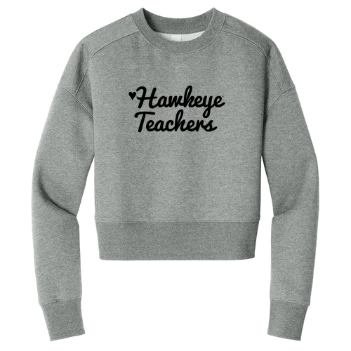 Hawkeye Teachers District Women's Perfect Weight Fleece Cropped Crew -- Heathered Steel