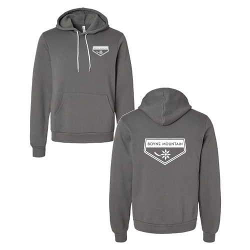 Boyne Mountain Logo 2 White Ink -- Pullover Hooded Sweatshirt Asphalt