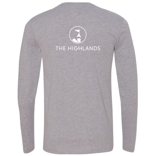 The Highlands Logo 2 White Ink -- Long Sleeve Heather Grey