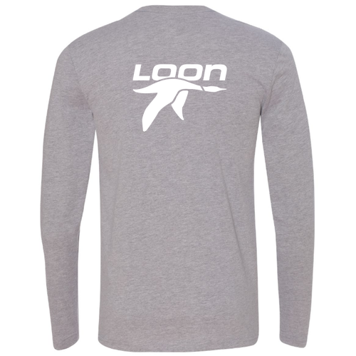Loon Logo 2 White Ink -- Long Sleeve Heather Grey