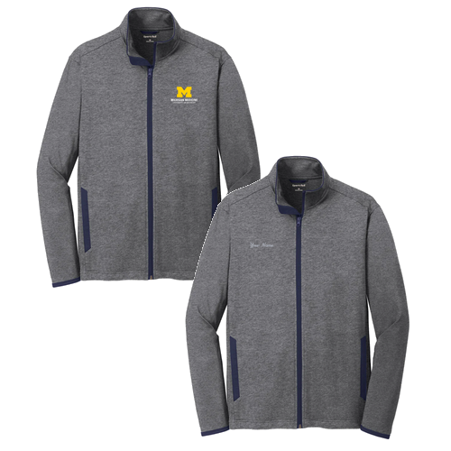 Mens/Unisex Sport-Tek Sport Wick Stretch Contrast Full Zip Jacket -- Charcoal Grey Heather / True Navy
