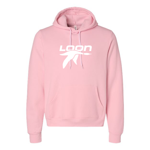 Loon Logo 1 White Ink -- Pullover Hooded Sweatshirt Pink