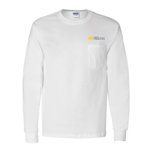 Mens/Unisex Gildan Long Sleeve Pocket Tee -- White