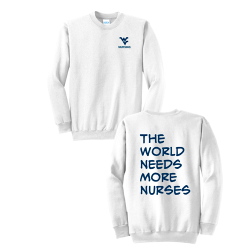 Port and Company Classic Crewneck Sweatshirt -- White (World Needs More Nurses)