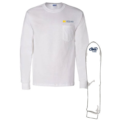 Gildan Long Sleeve Pocket Tee -- White