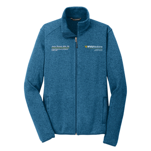 Embroidered Port Authority Sweater Fleece Jacket -- Medium Blue Heather