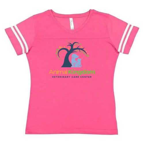 Live & Tell by LAT Ladies Fine Jersey Football T-Shirt -- Hot Pink / White