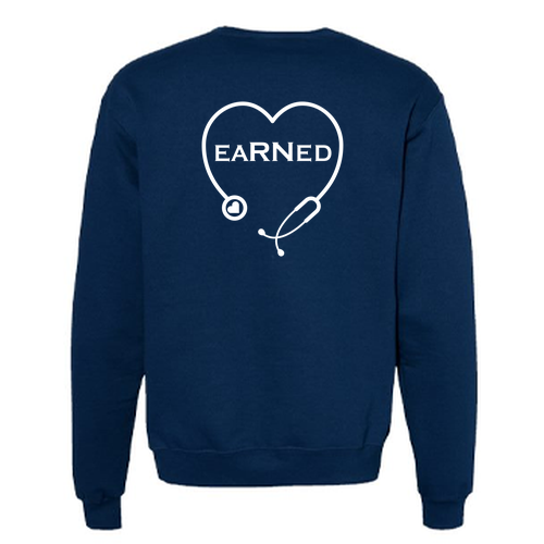 "Earned" Champion Powerblend Crewneck Sweatshirt -- Late Night Blue