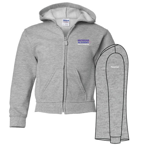 Youth Gildan Full Zip Hooded Sweatshirt -- Sport Grey