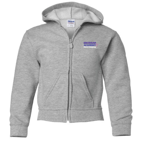 Youth Gildan Full Zip Hooded Sweatshirt -- Sport Grey