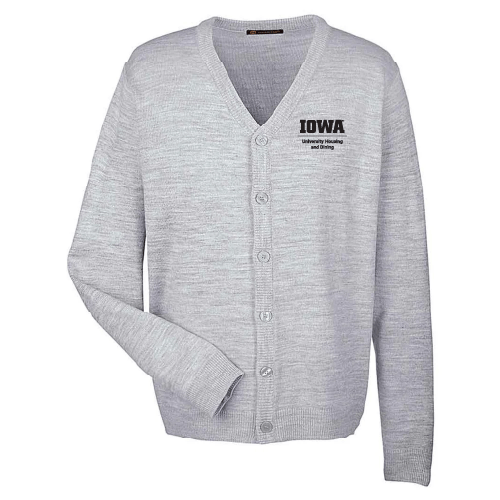 Harriton Mens Pilbloc V Neck Button Cardigan Sweater -- Grey Heather