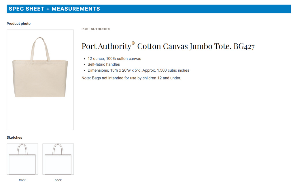 Port Authority Cotton Canvas Jumbo Tote -- Natural