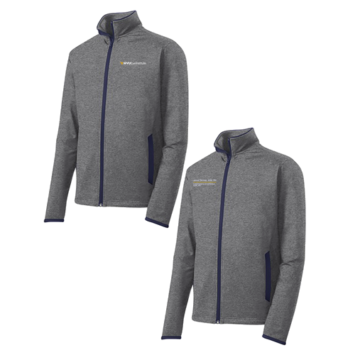 Sport-Tek Sport Wick Stretch Contrast Full Zip Jacket -- Charcoal Grey Heather / True Navy