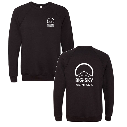 Big Sky Montana Logo 2 White Ink -- Crewneck Sweatshirt Black