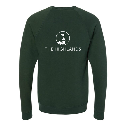 The Highlands Logo 2 White Ink -- Raglan Sweatshirt Forest