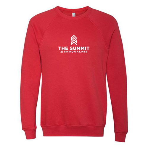 The Summit at Snoqualmie Logo 1 White Ink -- Crewneck Sweatshirt Red