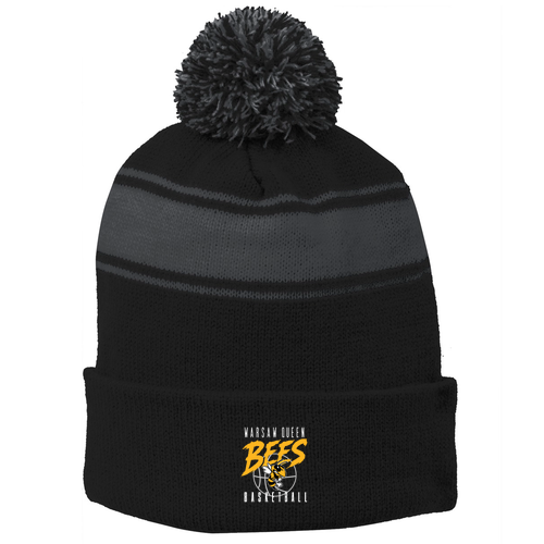 Queen Bees Sport-Tek Stripe Pom Pom Beanie -- Black / Iron Grey