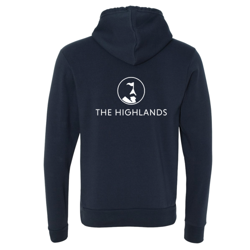 The Highlands Logo 2 White Ink -- Pullover Hooded Sweatshirt Navy