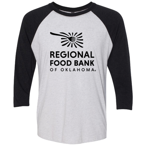 Next Level Unisex Tri-Blend 3/4 Sleeve Raglan -- Heather White / Vintage Black