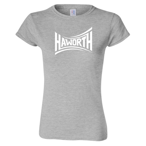 Gildan Ladies Fashion Fit T-Shirt -- Sport Grey White Print