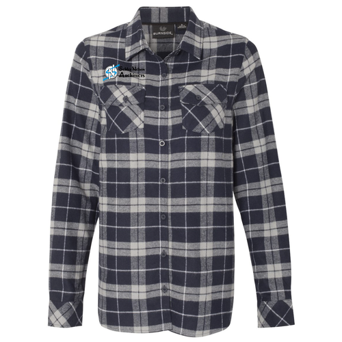 Burnside Ladies Yarn Dyed Long Sleeve Flannel Shirt -- Navy / Grey