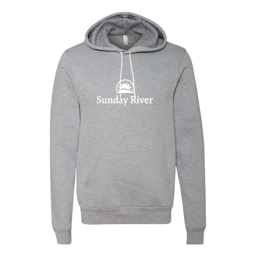 Sunday River Logo 1 White Ink --Pullover hooded sweatshirt Athletic Heather