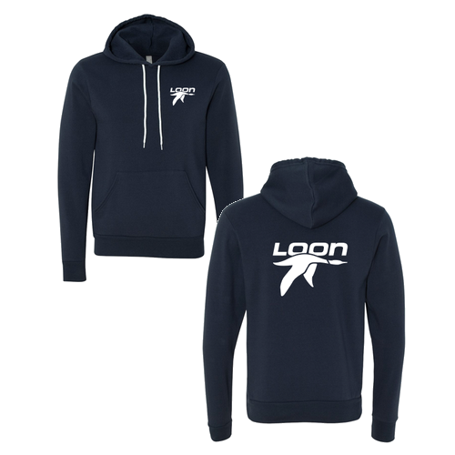 Loon Logo 2 White Ink -- Pullover Hooded Sweatshirt Navy
