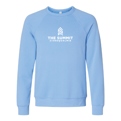 The Summit at Snoqualmie Logo 1 White Ink -- Crewneck Sweatshirt Carolina Blue