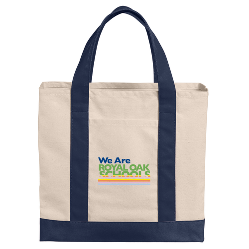 Port Authority Cotton Canvas Two-Tone Tote -- Natural / River Blue Navy Printed
