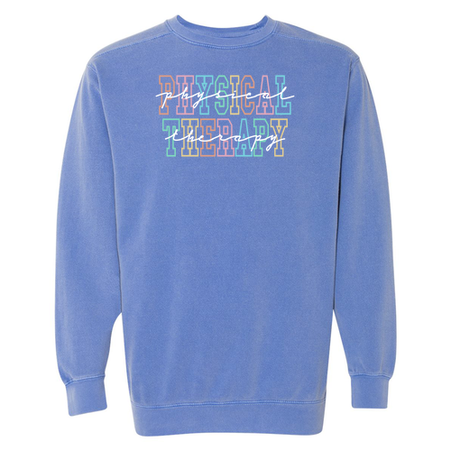 Mens/Unisex Physical Therapy Comfort Colors Crewneck Sweatshirt -- Flo Blue