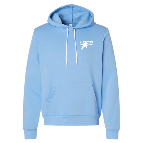 Loon Logo 2 White Ink -- Pullover Hooded Sweatshirt Carolina Blue